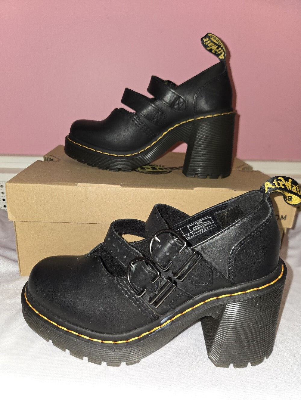 Dr. Martens Black Double-Buckle Platform Mary Jane Heels